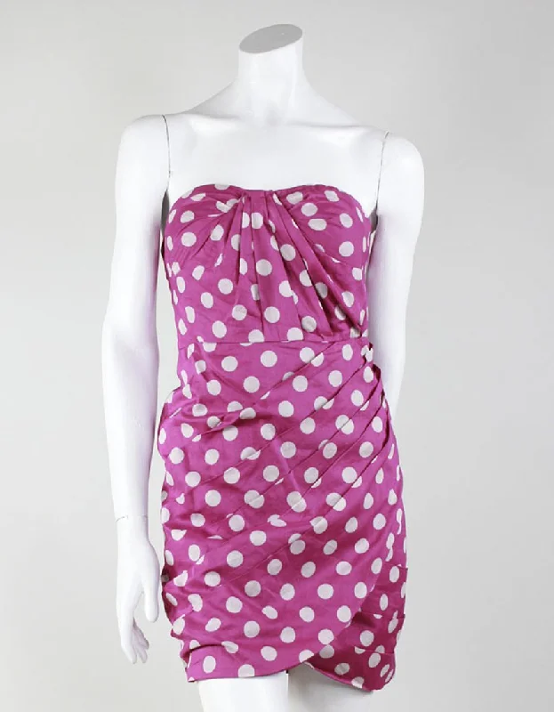 Leifsdottir Strapless Pink Polka Dot Mini Dress With Front And Side Pleating Size 4 Cozy Satin Mini Dress Leifsdottir Strapless Pink Polka Dot Mini Dress With Front And Side Pleating Size 4 Cozy Satin Mini Dress