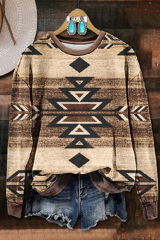 Retro Aztec Printed Sweatshirt Hoodie with Color Block Contrast Stylish