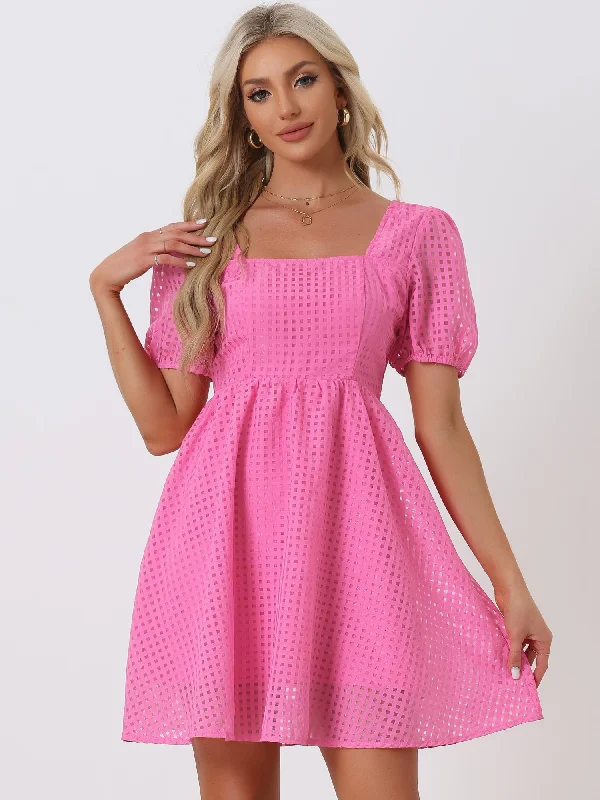 Short Puff Sleeve Square Neck Flowy Swing A-Line Party Mini Dress Stylish Puff Sleeve Mini Dress Short Puff Sleeve Square Neck Flowy Swing A-Line Party Mini Dress Stylish Puff Sleeve Mini Dress