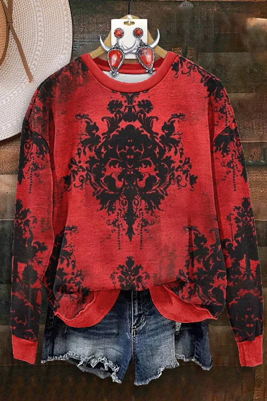 Vintage Distressed Print Long Sleeve Sweatshirt Hoodie with Hem Contrast Bold Stylish Vintage Distressed Print Long Sleeve Sweatshirt Hoodie with Hem Contrast Bold Stylish
