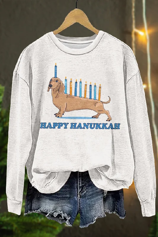 Cute Hanukkah Dachshund Print Sweatshirt Hoodie with Set-In Sleeves Structured Classic Cute Hanukkah Dachshund Print Sweatshirt Hoodie with Set-In Sleeves Structured Classic