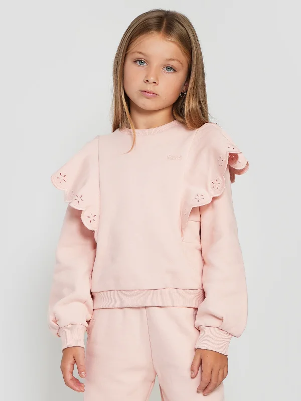 Chloé Girls Ruffle Sweatshirt in Pink Hoodie with Patch Decorative Personalized