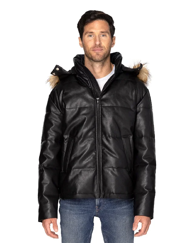 Threadfast Apparel 397J Unisex Vegan Leather Puffer Jacket Welt Pockets Slit Pockets Flap Pockets Threadfast Apparel 397J Unisex Vegan Leather Puffer Jacket Welt Pockets Slit Pockets Flap Pockets