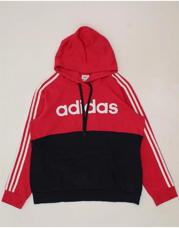 ADIDAS Womens Graphic Hoodie Jumper UK 20/22 XL Pink Colourblock Cotton Hoodie with Oversized Fit Loose Comfortable ADIDAS Womens Graphic Hoodie Jumper UK 20/22 XL Pink Colourblock Cotton Hoodie with Oversized Fit Loose Comfortable