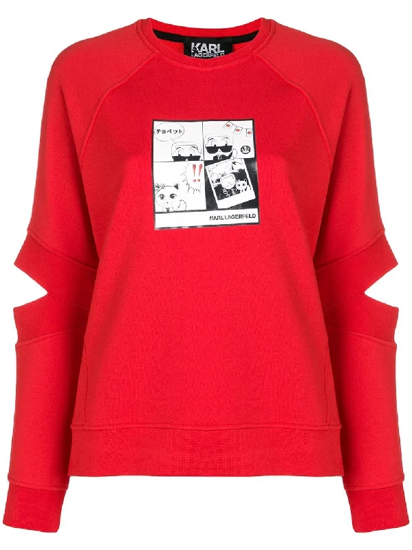 Manga print spliced sleeve sweatshirt Hoodie with Reflective Safety Nightwear