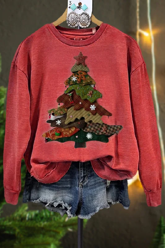 Classic Contrast Christmas Tree Sweatshirt Hoodie with Tied Waist Feminine Flattering Classic Contrast Christmas Tree Sweatshirt Hoodie with Tied Waist Feminine Flattering