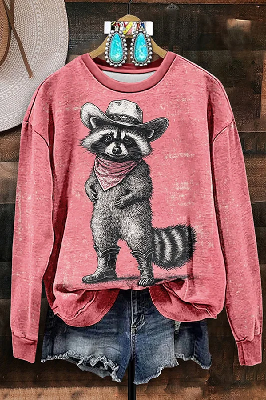Vintage Western Raccoon Cowboy Back to School Sweatshirt Hoodie with Relaxed Fit Easy Casual Vintage Western Raccoon Cowboy Back to School Sweatshirt Hoodie with Relaxed Fit Easy Casual