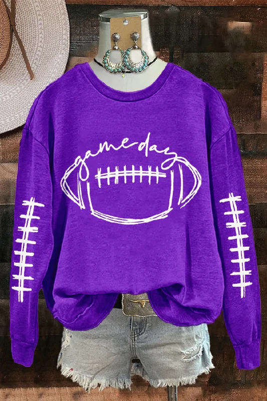 Classic Gameday Football Print Sweatshirt Hoodie with Lining Warm Insulated