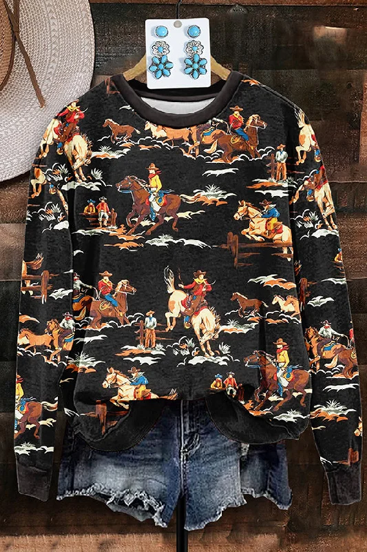 Retro Western Racing Print Sweatshirt Hoodie with Contrast Stitching Detailed Premium Retro Western Racing Print Sweatshirt Hoodie with Contrast Stitching Detailed Premium