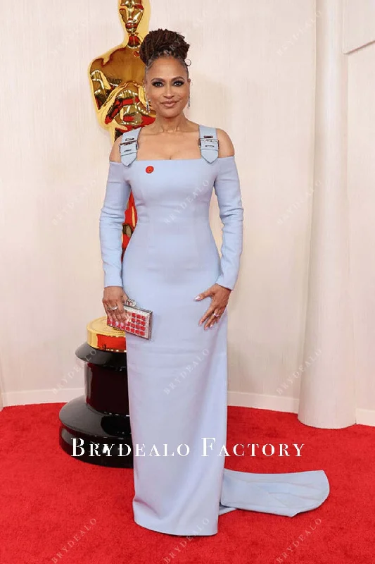 Ava DuVernay 2024 Oscars Cold Shoulder Blue Red Carpet Dress Tunics Custom made