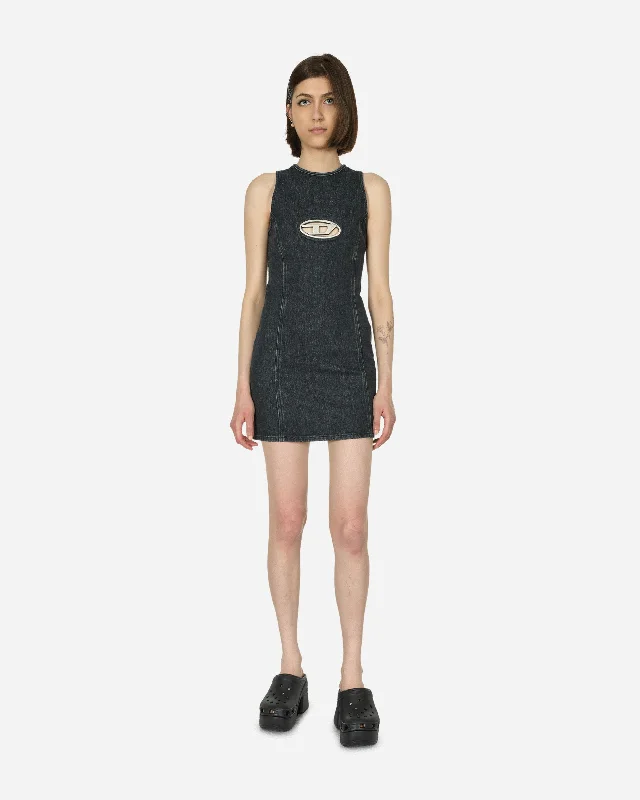Oval D Denim Mini Dress Black Fashionable Button-Front Mini Dress