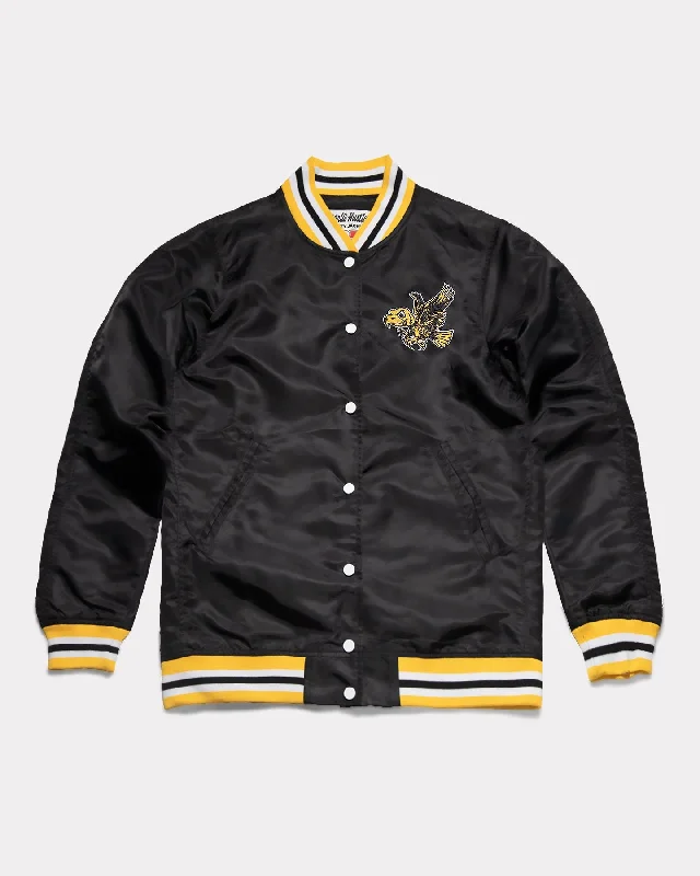 University of Iowa Vintage Black Varsity Jacket Belted Jacket Elasticated Jacket Padded Jacket University of Iowa Vintage Black Varsity Jacket Belted Jacket Elasticated Jacket Padded Jacket