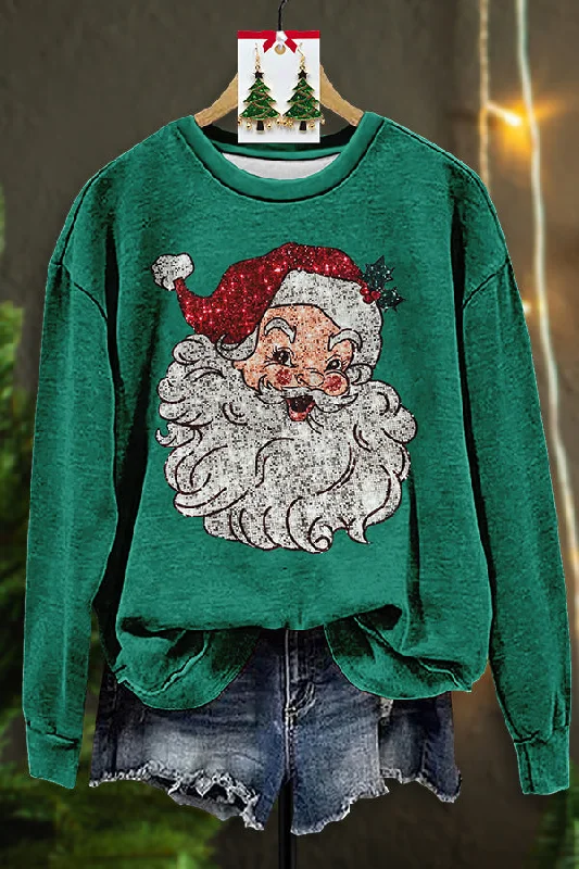 Shiny Santa Claus Sequin Print Sweatshirt Hoodie with Tie-Dye Psychedelic Retro