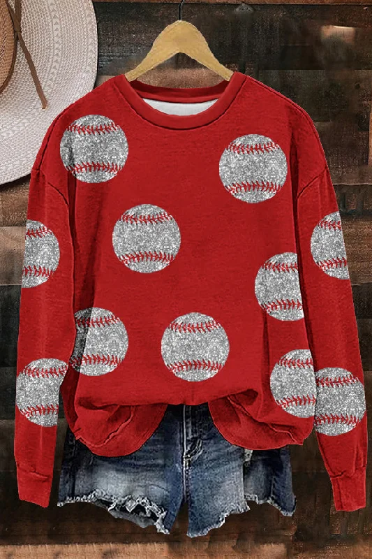 Classic Gameday Baseball Print Sweatshirt Hoodie with Stripes Bold Sporty