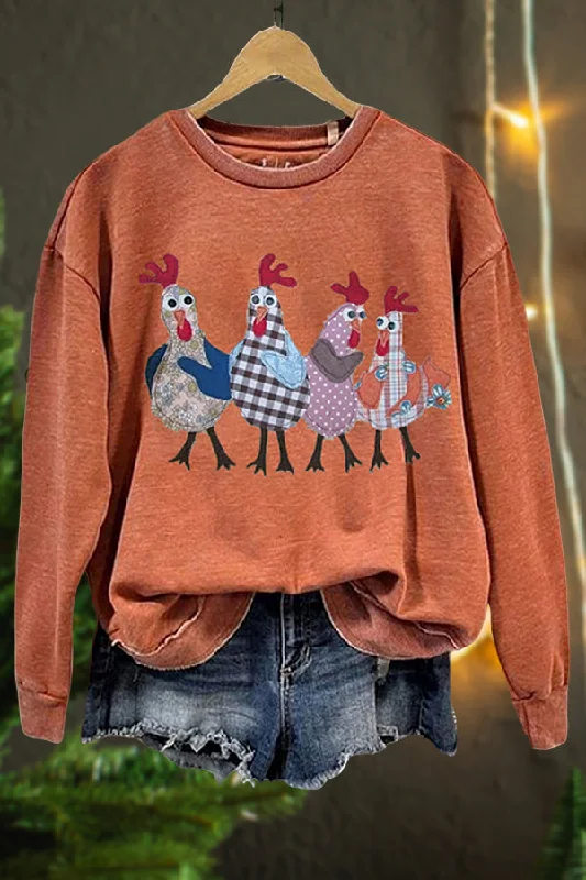 Funny Chicken Art Pattern Print Sweatshirt Hoodie with High-Low Hem Asymmetrical Trendy Funny Chicken Art Pattern Print Sweatshirt Hoodie with High-Low Hem Asymmetrical Trendy