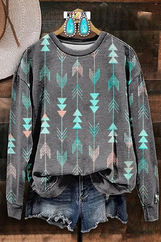 Retro Western Aztec Print Sweatshirt Hoodie with Contrast Stitching Detailed Premium Retro Western Aztec Print Sweatshirt Hoodie with Contrast Stitching Detailed Premium