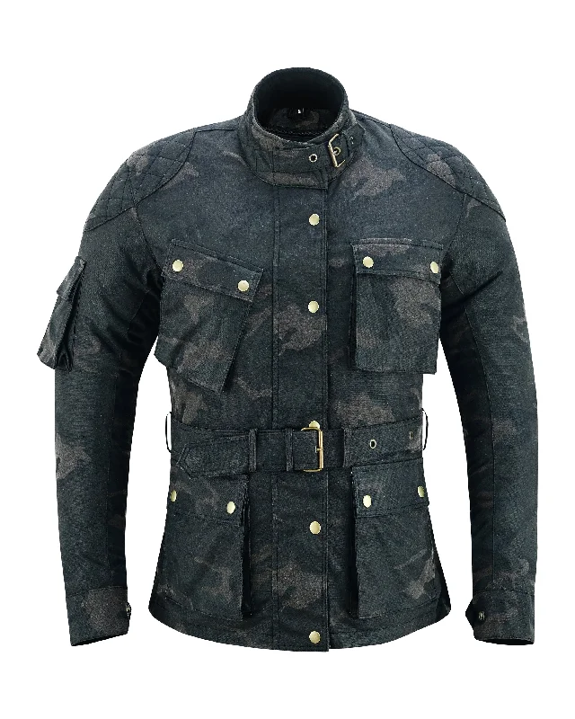 Warrior Gears® LADIES Motorcycle Waxed Cotton Waterproof Breathable CE Armour Biker Touring Adventure Racing Jacket-Army Camo Welt Pockets Slit Pockets Flap Pockets Warrior Gears® LADIES Motorcycle Waxed Cotton Waterproof Breathable CE Armour Biker Touring Adventure Racing Jacket-Army Camo Welt Pockets Slit Pockets Flap Pockets