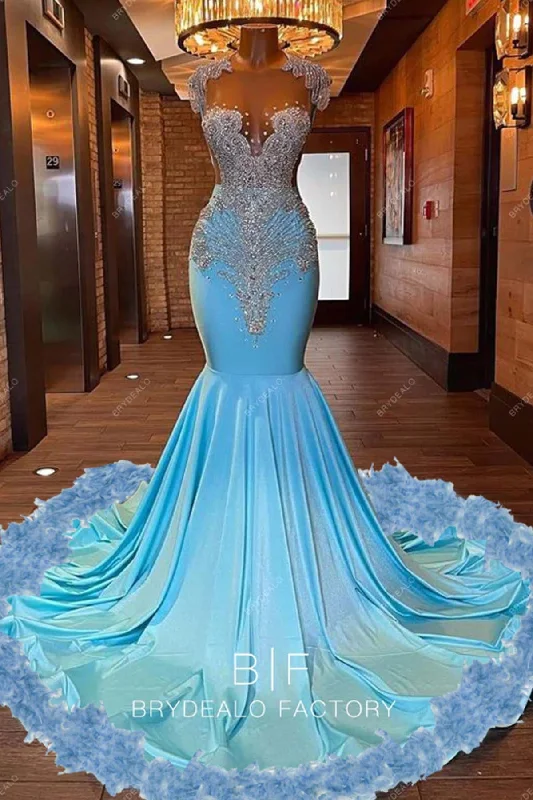 Custom Turkey Feathers Horsehair Long Train Mermaid Prom Dress Tunics Recommended stylist