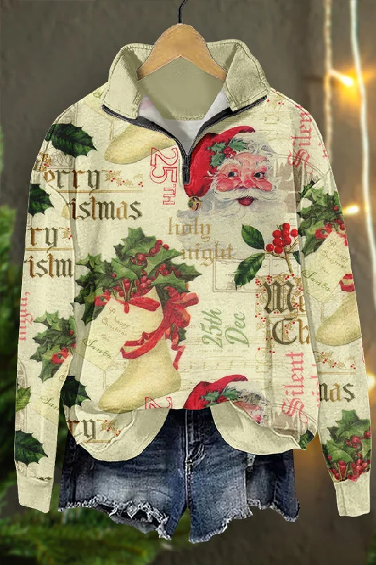Retro Christmas Santa Claus Print Sweatshirt Hoodie with Puffed Sleeves Voluminous Trendy Retro Christmas Santa Claus Print Sweatshirt Hoodie with Puffed Sleeves Voluminous Trendy