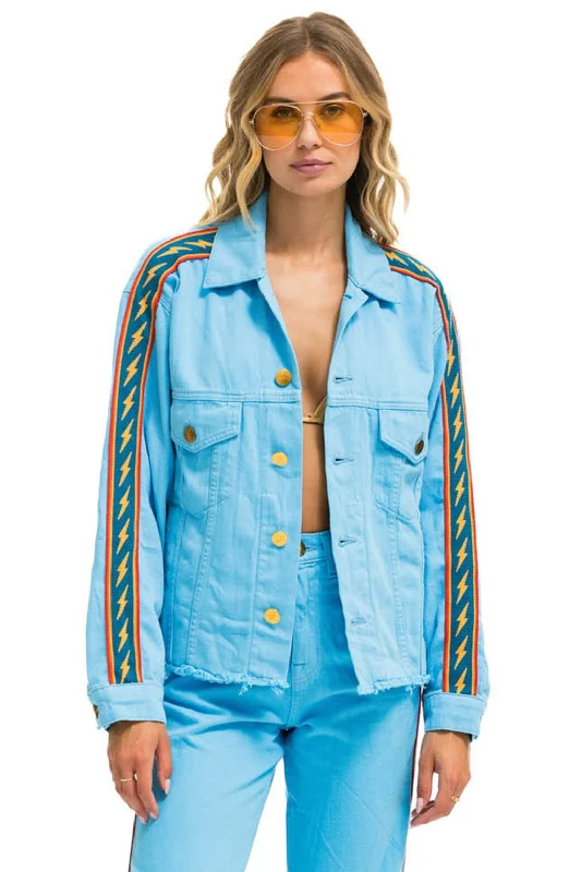 BOLT STRIPE OVERSIZED CUTOFF DENIM JACKET - SKY Denim Jacket Leather Jacket Suede Jacket BOLT STRIPE OVERSIZED CUTOFF DENIM JACKET - SKY Denim Jacket Leather Jacket Suede Jacket