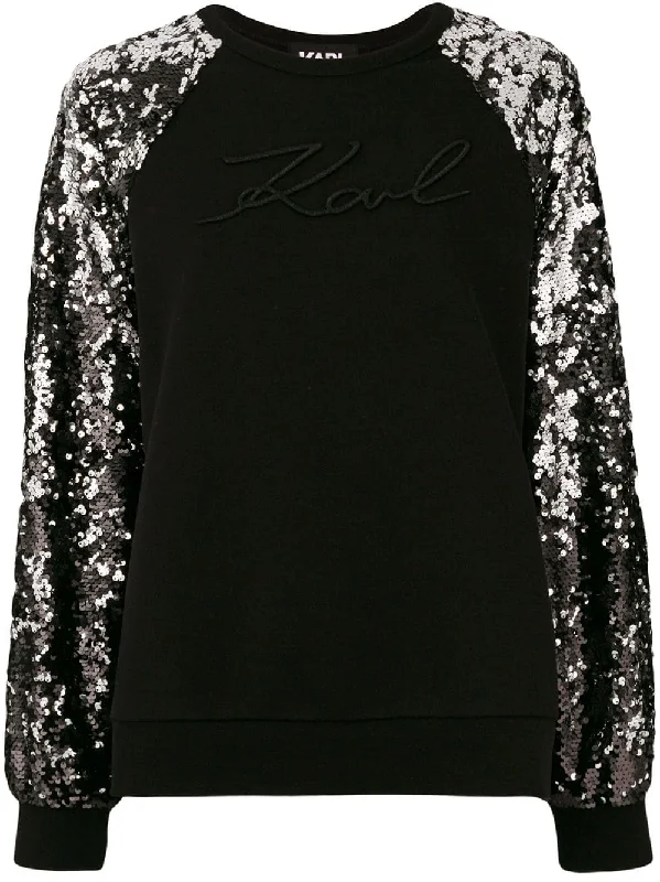 Signature sequin sleeve sweatshirt Hoodie with Raw Hem Edgy Unfinished