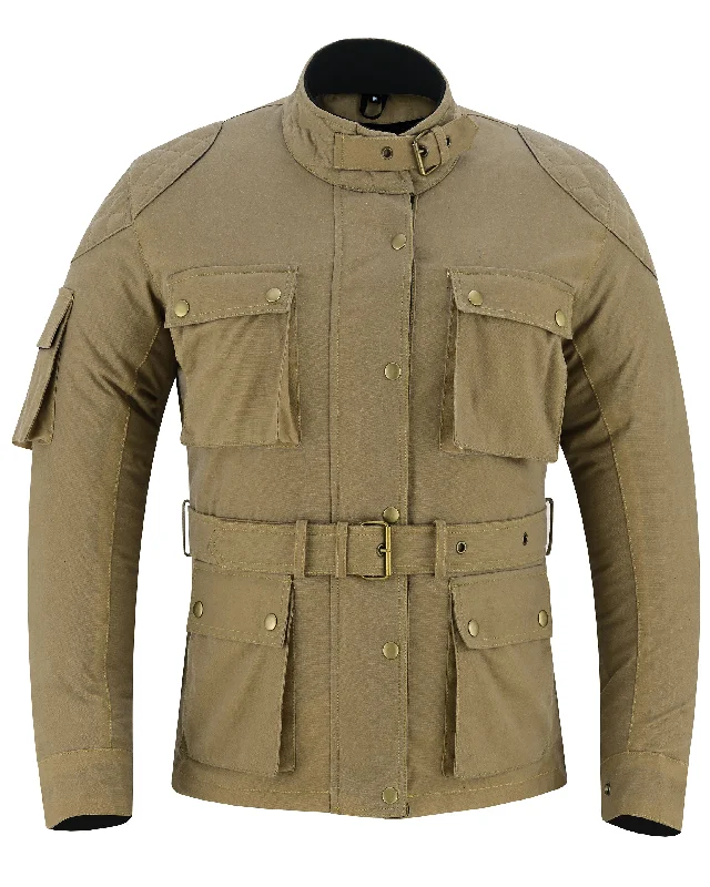 Warrior Gears® LADIES Motorcycle Waxed Cotton Waterproof Breathable CE Armour Biker Touring Adventure Racing Jacket-Tan Zip Front Button Front Snap Front Warrior Gears® LADIES Motorcycle Waxed Cotton Waterproof Breathable CE Armour Biker Touring Adventure Racing Jacket-Tan Zip Front Button Front Snap Front