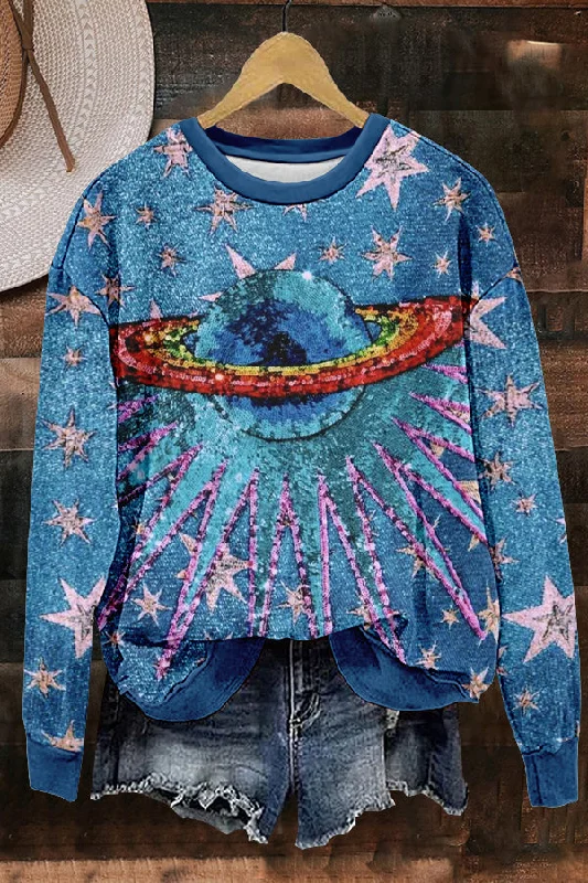 Blue Planet Shiny Stylish Gliters Print Sweatshirt Hoodie with Turtle Neck Cozy Winter Blue Planet Shiny Stylish Gliters Print Sweatshirt Hoodie with Turtle Neck Cozy Winter