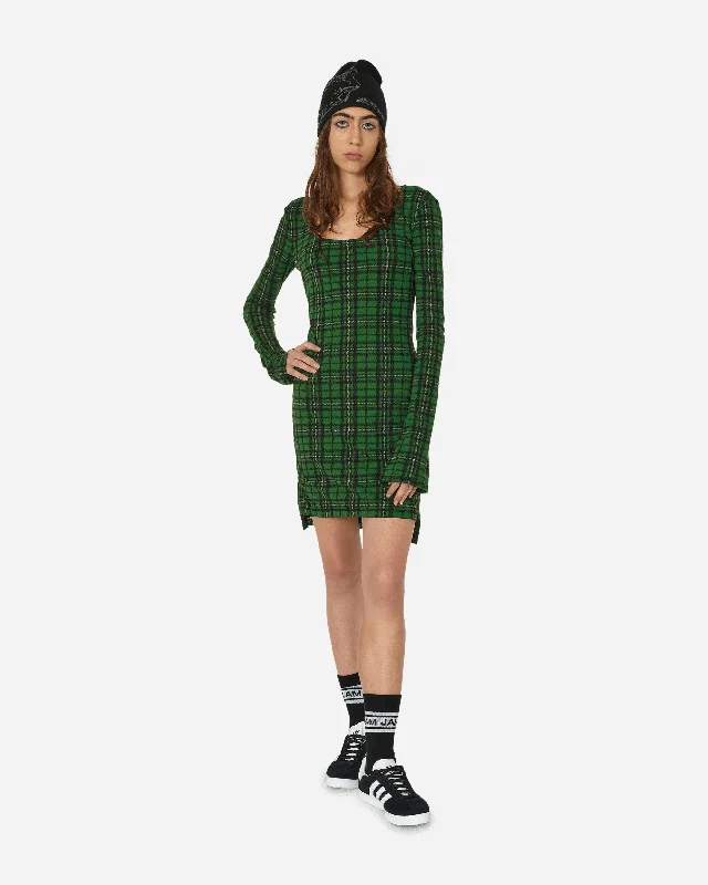 Tartan Long Sleeve Mini Dress Green Chic Bohemian Mini Dress