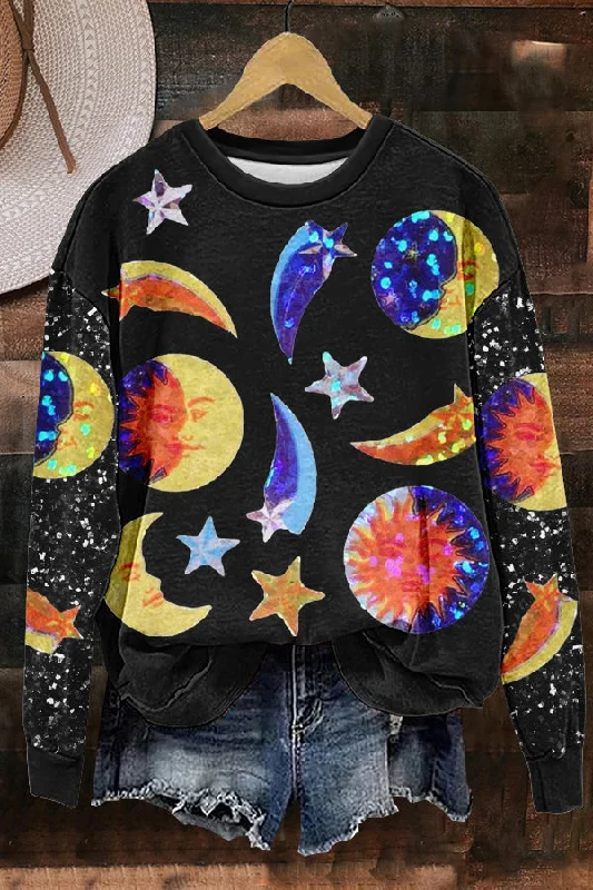 Stars Shiny Stylish Gliters Print Sweatshirt Hoodie with Mock Neck Collared Structured Stars Shiny Stylish Gliters Print Sweatshirt Hoodie with Mock Neck Collared Structured