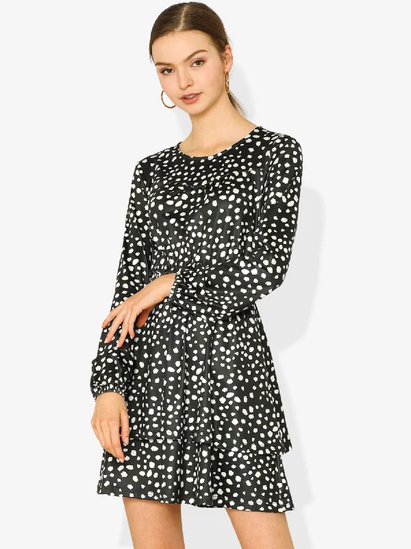 Leopard Print Round Neck Smock Waist Long Sleeve Ruffle Mini Dress Cozy Cotton Mini Dress Leopard Print Round Neck Smock Waist Long Sleeve Ruffle Mini Dress Cozy Cotton Mini Dress