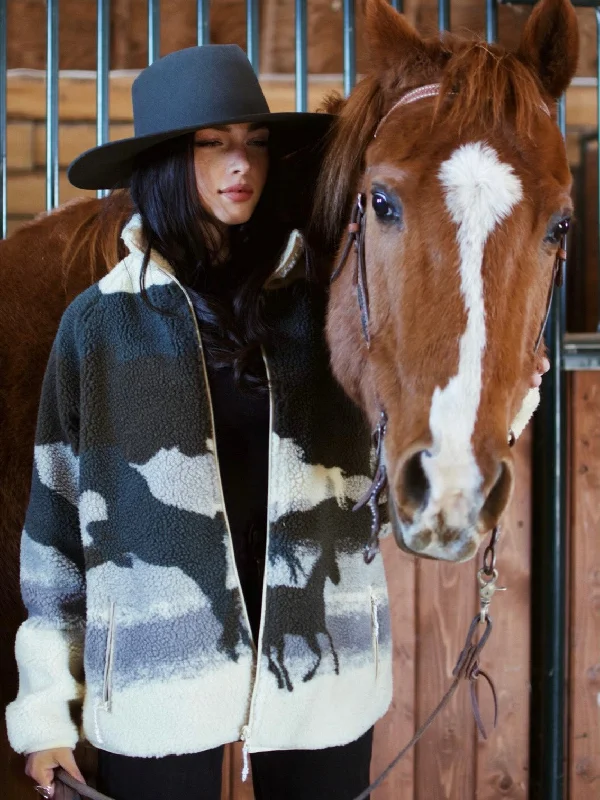 KUWALLA "Horsey Time" Unisex Sherpa Zip Up Jacket Oversized Jacket Tailored Jacket Straight Jacket KUWALLA "Horsey Time" Unisex Sherpa Zip Up Jacket Oversized Jacket Tailored Jacket Straight Jacket