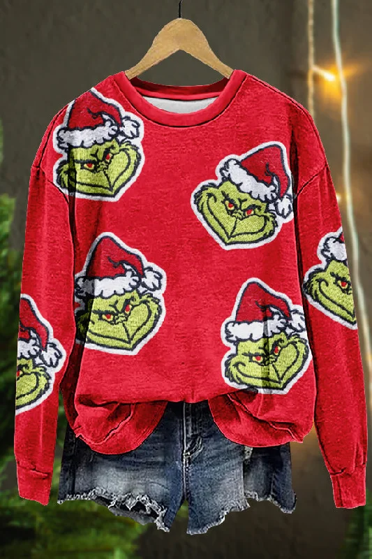 Christmas Grinch Print Sweatshirt Hoodie with Monochrome Minimalist Simple