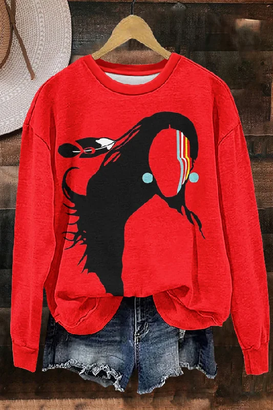 Unique Ethnic Tribal Style Print Sweatshirt Hoodie with Bell Sleeves Flared Feminine Unique Ethnic Tribal Style Print Sweatshirt Hoodie with Bell Sleeves Flared Feminine