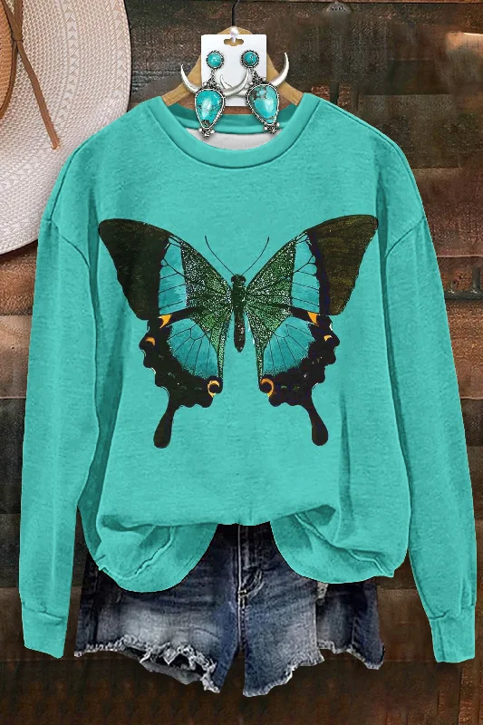 Vintage Western Butterfly Print Long Sleeve Sweatshirt Hoodie with Velcro Closure Adjustable Secure Vintage Western Butterfly Print Long Sleeve Sweatshirt Hoodie with Velcro Closure Adjustable Secure