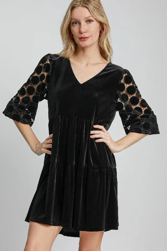 Umgee Dotted Lace Sleeve Tiered Velvet Mini Dress In Black Chic Puff Sleeve Mini Dress Umgee Dotted Lace Sleeve Tiered Velvet Mini Dress In Black Chic Puff Sleeve Mini Dress