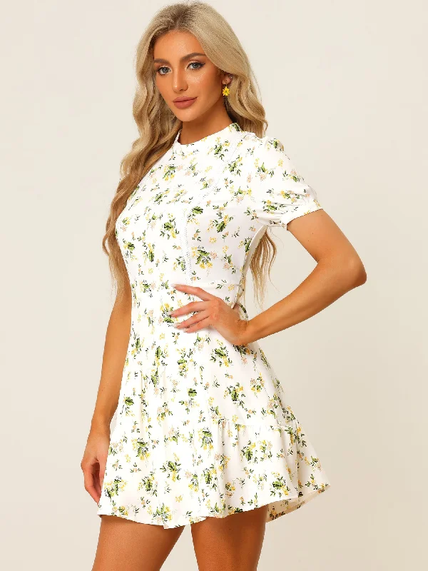 Floral Printed Short Sleeve Self Tie Summer Mini Dress Comfortable One-Shoulder Mini Dress Floral Printed Short Sleeve Self Tie Summer Mini Dress Comfortable One-Shoulder Mini Dress