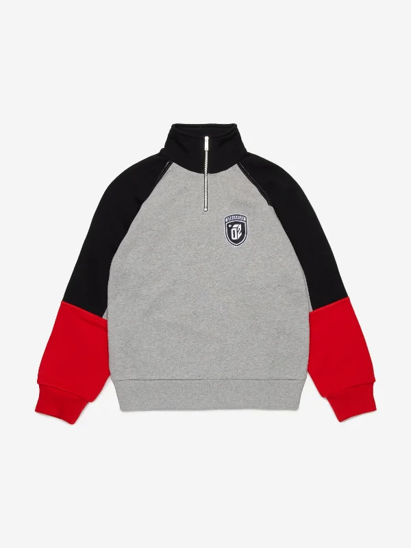 Dsquared2 Kids Colourblock Half Zip Sweatshirt in Grey Hoodie with Embroidery Detailed Premium