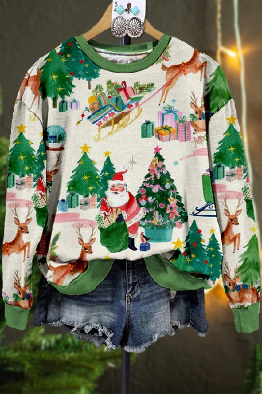 Classic Contrast Color Christmas Print Sweatshirt Hoodie with Hem Ribbing Snug Secure Classic Contrast Color Christmas Print Sweatshirt Hoodie with Hem Ribbing Snug Secure