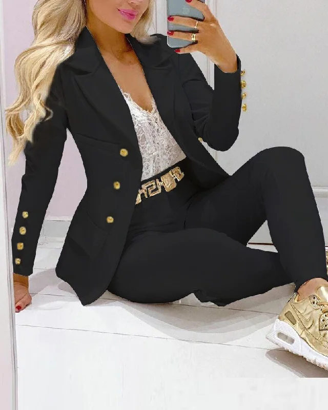 2023 Women Formal Jacket & Trousers Office Lady Outfits Autumn Women Two Pieces Set Print Blazer Coat & Pants Suit Sets Female Front Pockets Side Pockets Patch Pockets 2023 Women Formal Jacket & Trousers Office Lady Outfits Autumn Women Two Pieces Set Print Blazer Coat & Pants Suit Sets Female Front Pockets Side Pockets Patch Pockets
