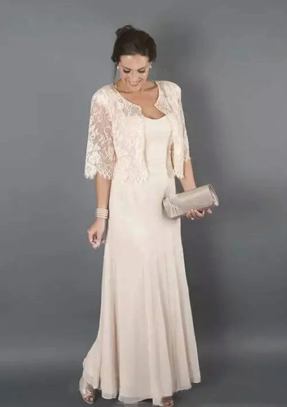Princess Square Neck Long Chiffon Mother of Bride Dress with Jacket Knit Fabric Woven Fabric Fleece Fabric