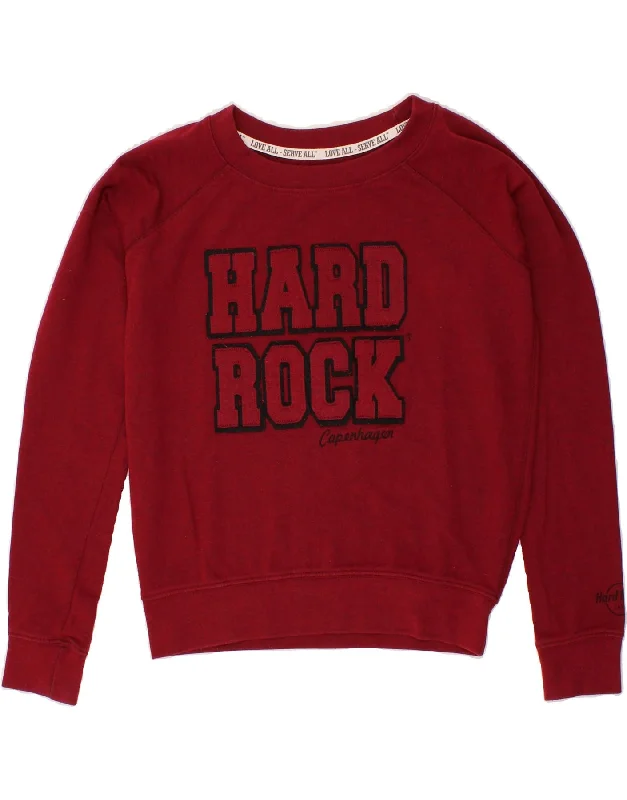 HARD ROCK CAFE Womens Copenhagen Sweatshirt Jumper UK 14 Medium Burgundy Hoodie Crop Top Short Trendy HARD ROCK CAFE Womens Copenhagen Sweatshirt Jumper UK 14 Medium Burgundy Hoodie Crop Top Short Trendy