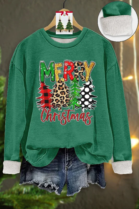 Classic Christmas Print Thick Fleece Sweatshirt Hoodie with Drawcord Adjustable Secure Classic Christmas Print Thick Fleece Sweatshirt Hoodie with Drawcord Adjustable Secure