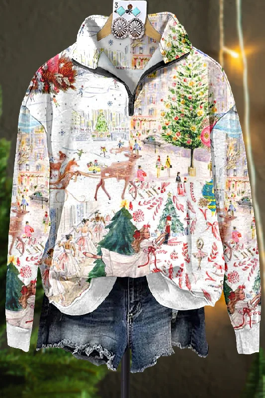 Classic Contrast Color Christmas Print Sweatshirt Hoodie with Rolled Sleeves Casual Relaxed Classic Contrast Color Christmas Print Sweatshirt Hoodie with Rolled Sleeves Casual Relaxed
