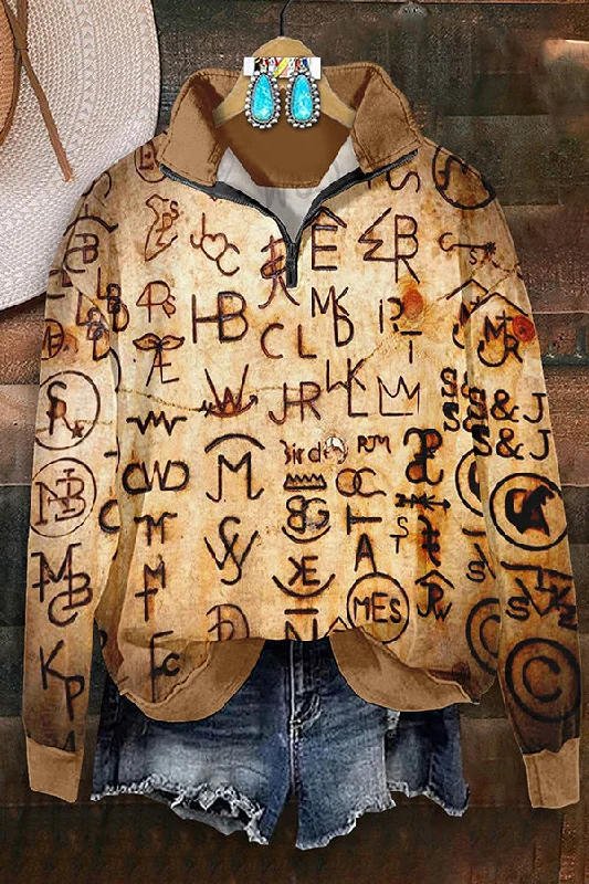 Retro Western Special Symbol Zip-Up Sweatshirt Hoodie with Zipper Placket Modern Functional Retro Western Special Symbol Zip-Up Sweatshirt Hoodie with Zipper Placket Modern Functional