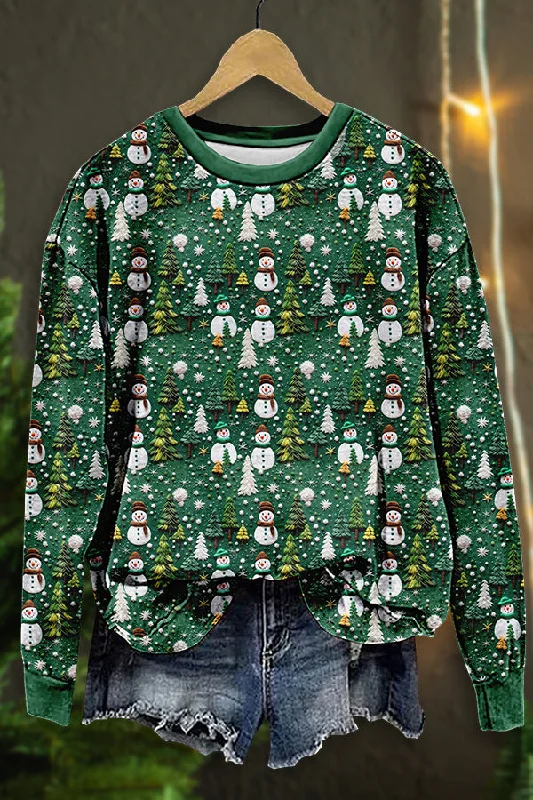 Christmas Trees Snowman Print Sweatshirt Hoodie with Hem Elastic Stretchable Comfortable Christmas Trees Snowman Print Sweatshirt Hoodie with Hem Elastic Stretchable Comfortable