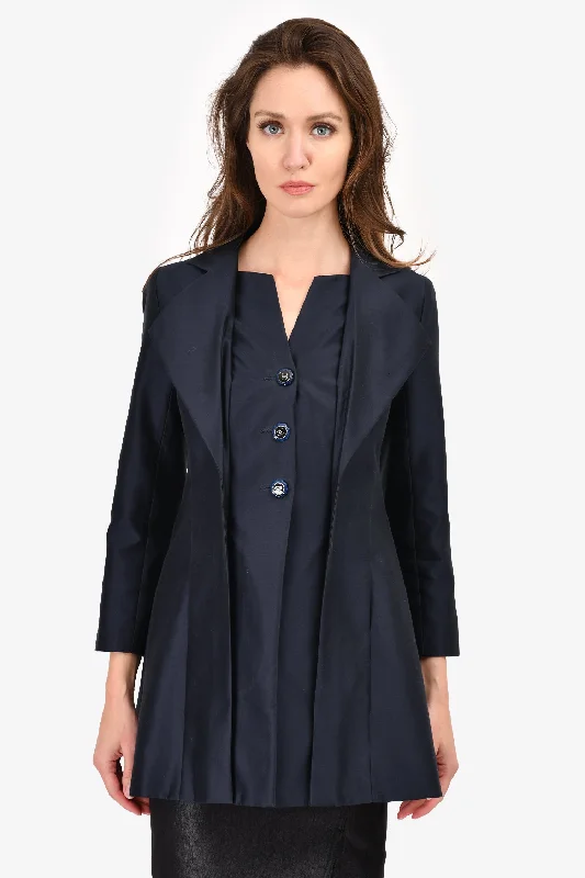 Pre-Loved Chanel™ 2014 Navy Pleated Evening Jacket Size 40 Nylon Jacket Polyester Jacket Spandex Jacket Pre-Loved Chanel™ 2014 Navy Pleated Evening Jacket Size 40 Nylon Jacket Polyester Jacket Spandex Jacket