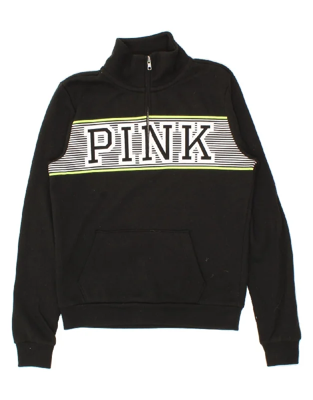 VICTORIA'S SECRET Womens Pink Graphic Sweatshirt Jumper UK 6 XS Black Hoodie with Pattern Geometric Abstract VICTORIA'S SECRET Womens Pink Graphic Sweatshirt Jumper UK 6 XS Black Hoodie with Pattern Geometric Abstract