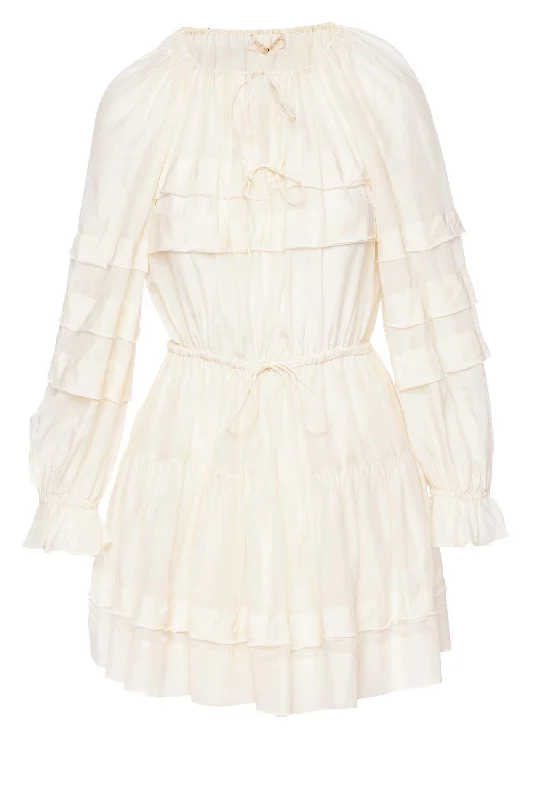 Polly Ivory Drawstring Mini Dress Casual V-Neck Mini Dress
