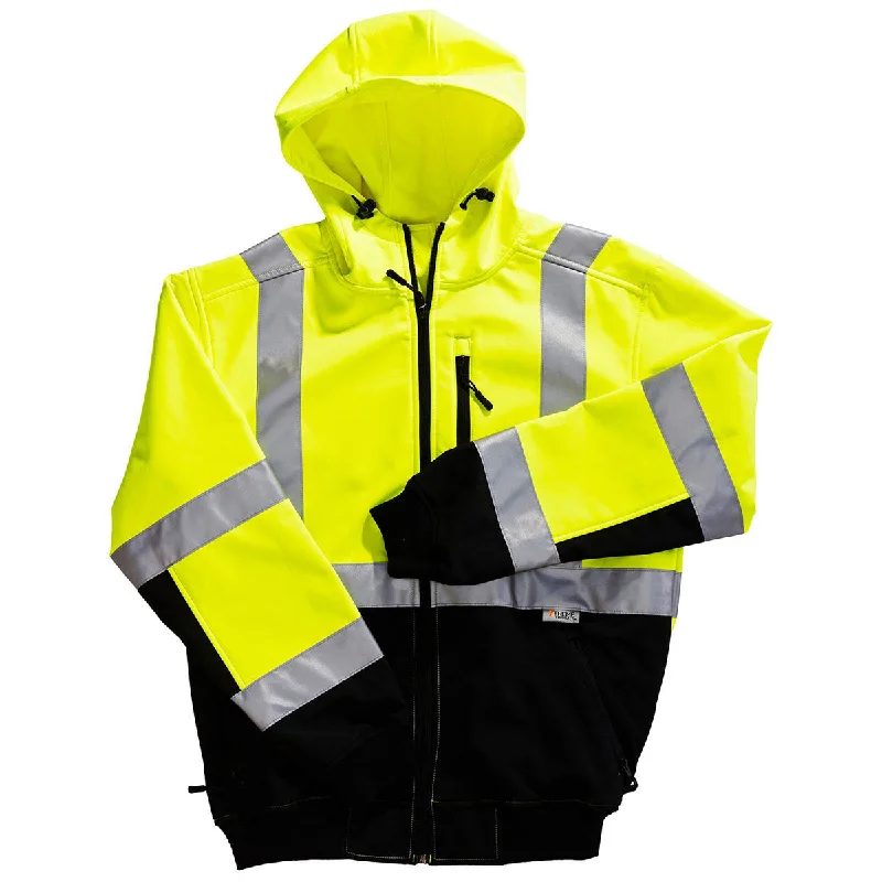 Xtreme Visibility Unisex Yellow Xtreme-Flex Soft Shell Hoodie Jacket Zip Front Button Front Snap Front Xtreme Visibility Unisex Yellow Xtreme-Flex Soft Shell Hoodie Jacket Zip Front Button Front Snap Front