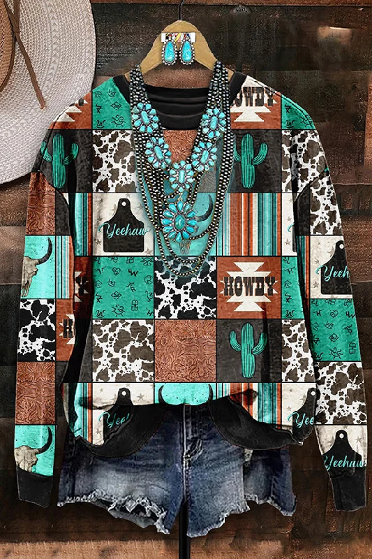 Vintage Western Elements Stitching Print Sweatshirt Hoodie with Slim Fit Tailored Modern Vintage Western Elements Stitching Print Sweatshirt Hoodie with Slim Fit Tailored Modern